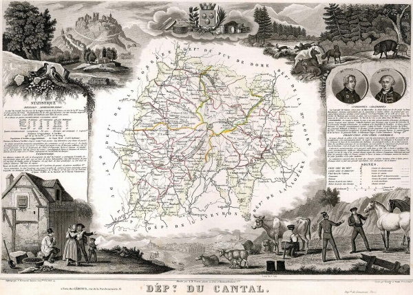 Cantal en 1852 - Atlas National illustré Publié par A.Combette